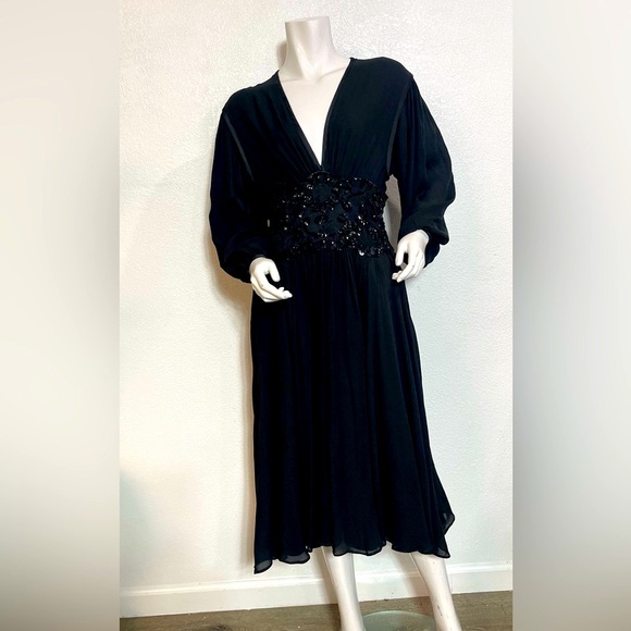Black Sequin Embellished Cocktail Dress with Plunge Neckline